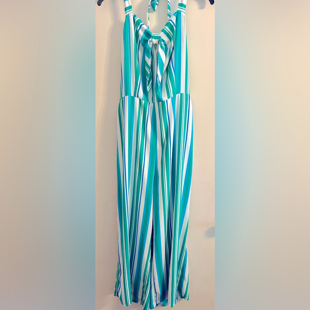 A New Day Women's Striped Sweetheart Neckline Jumpsuit Wide Leg Size XXL